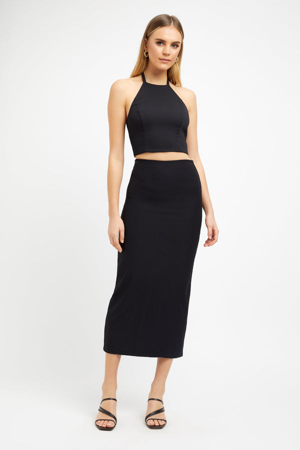 kookai Staple Rib Midi Skirt Black