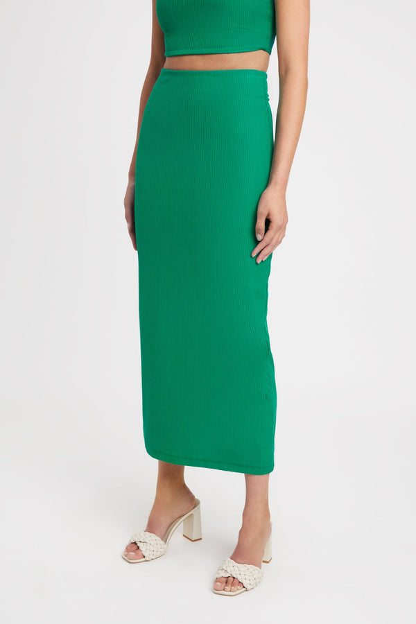 Kookai Staple Rib Midi Skirt Dans Green