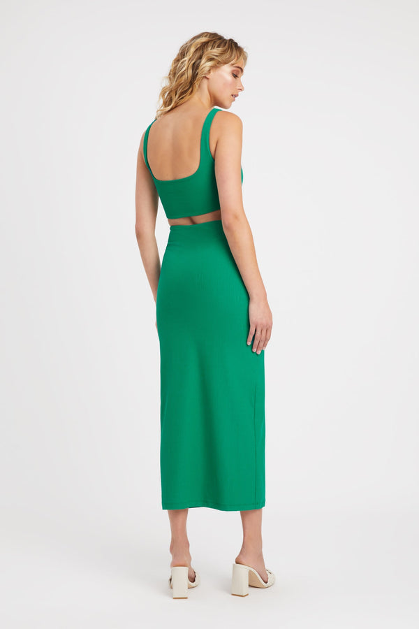 Kookai Staple Rib Midi Skirt Dans Green