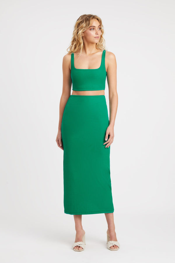 kookai Staple Rib Midi Skirt Dans Green
