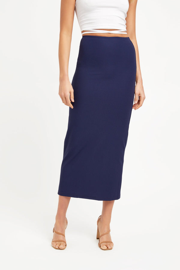 Kookai Staple Rib Midi Skirt Navy
