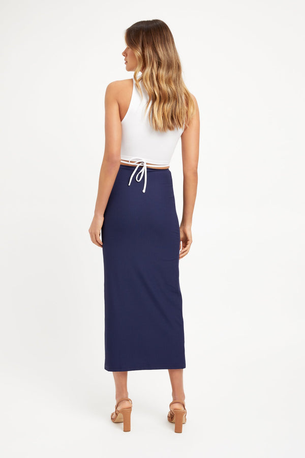 Kookai Staple Rib Midi Skirt Navy