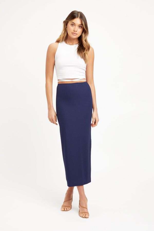 kookai Staple Rib Midi Skirt Navy