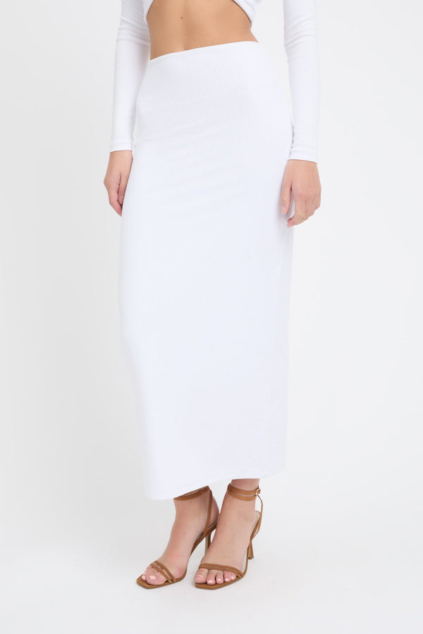 Kookai Staple Rib Midi Skirt White