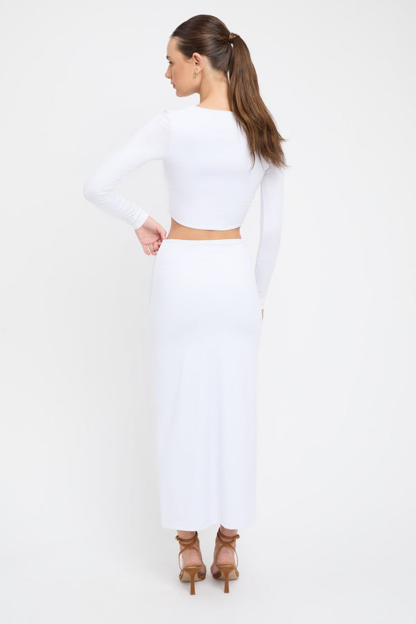 Kookai Staple Rib Midi Skirt White