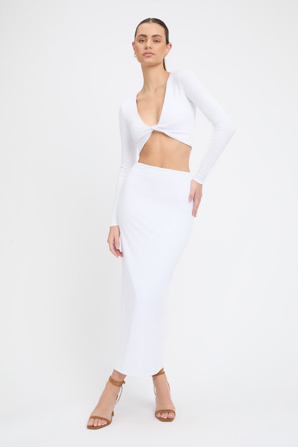 kookai Staple Rib Midi Skirt White