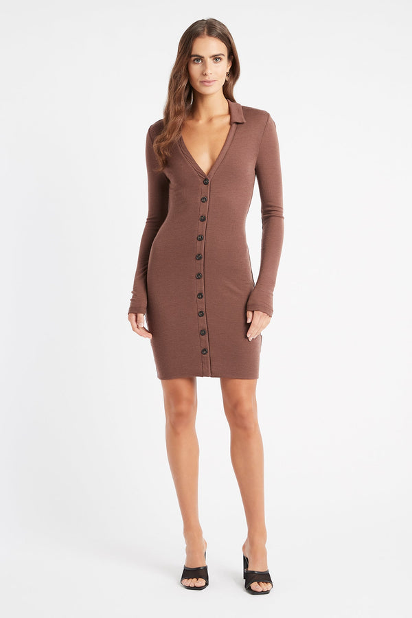 Kookai Steph Long Sleeve Mini Dress Brunette