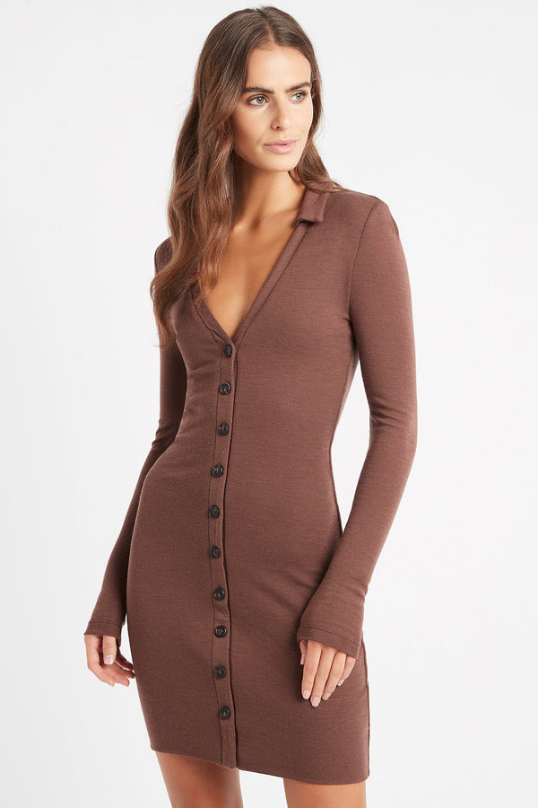 kookai Steph Long Sleeve Mini Dress Brunette