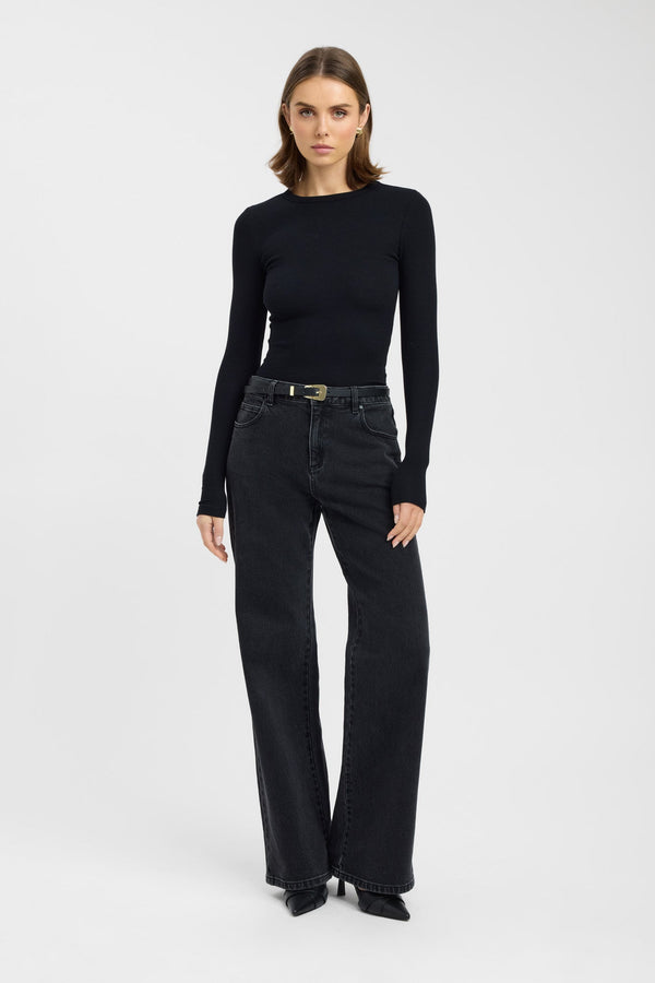 kookai Sunday Long Sleeve Top Black