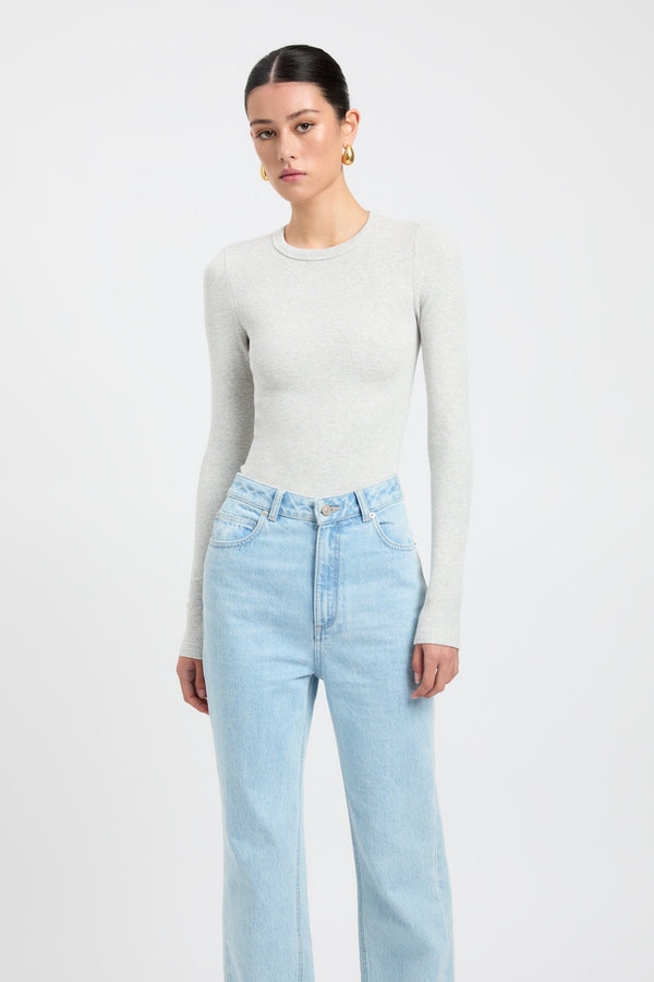 Kookai Sunday Long Sleeve Top Light Grey Marle
