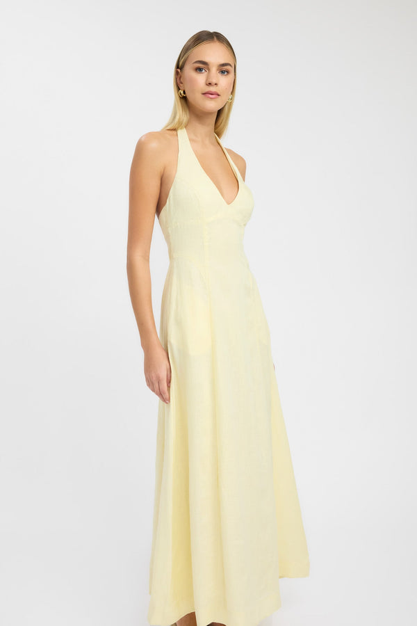 Kookai Tahiti Halter Maxi Dress Lemon Sorbet