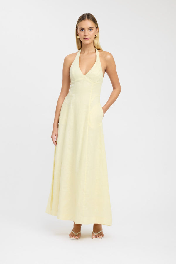 kookai Tahiti Halter Maxi Dress Lemon Sorbet