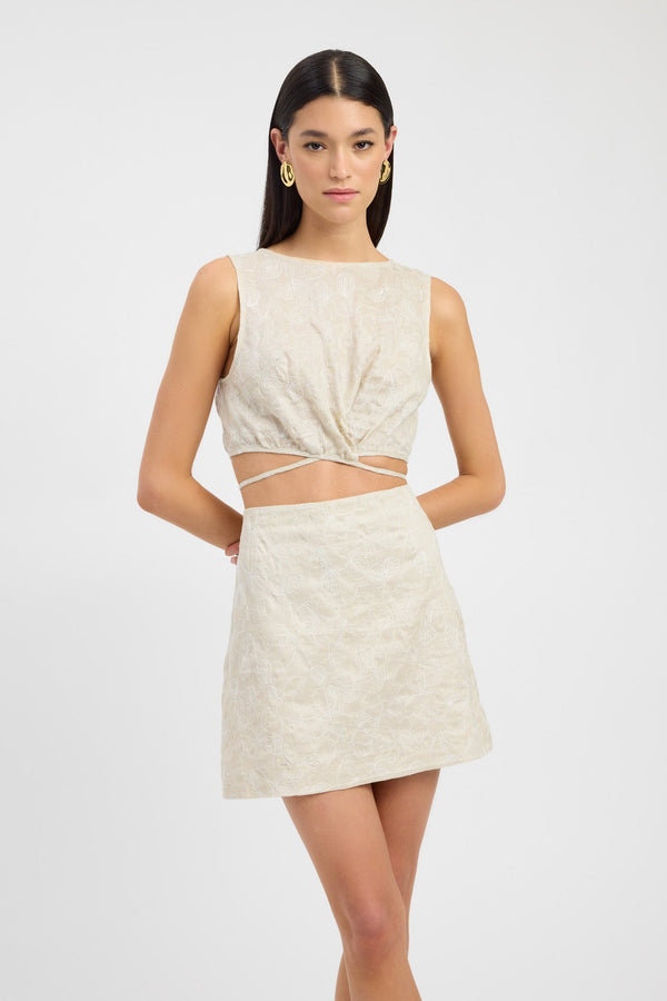 Kookai Tallulah Tie Top Beige/White