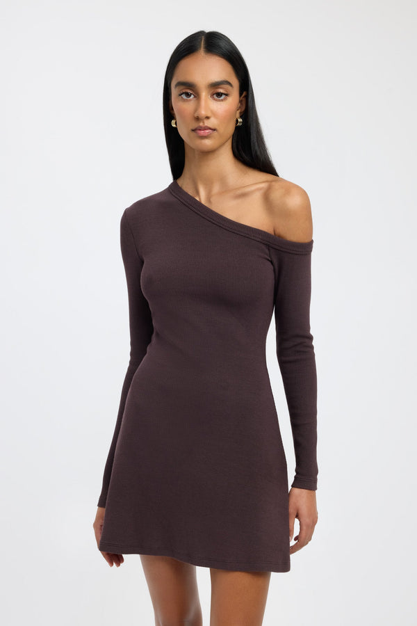 Kookai Tampa Long Sleeve Mini Dress Dark Mahogany