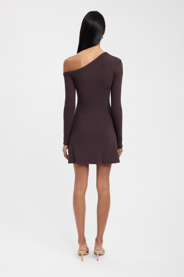 Kookai Tampa Long Sleeve Mini Dress Dark Mahogany