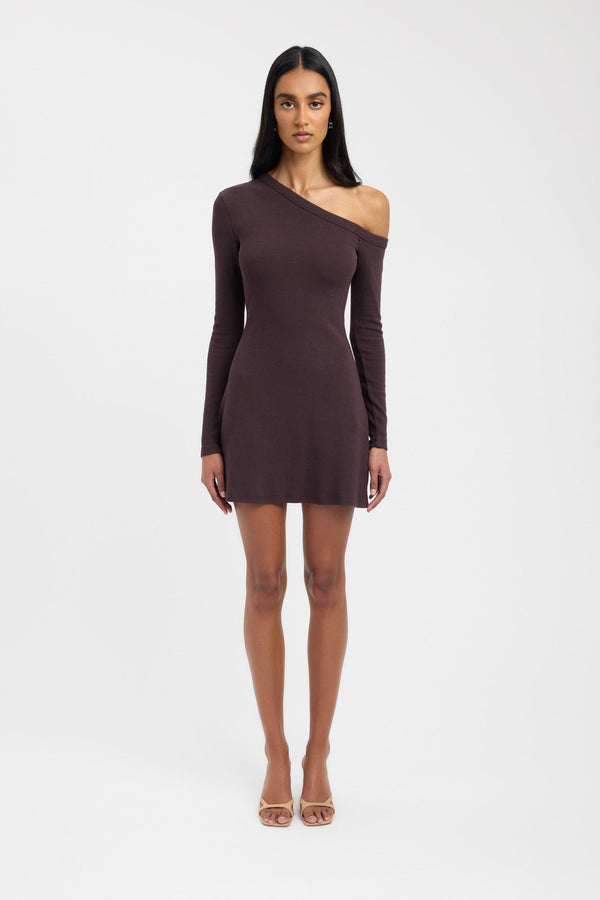 kookai Tampa Long Sleeve Mini Dress Dark Mahogany