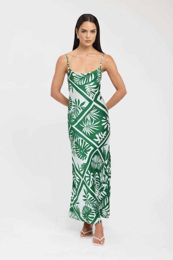 kookai Taormina Silk Dress Green/White