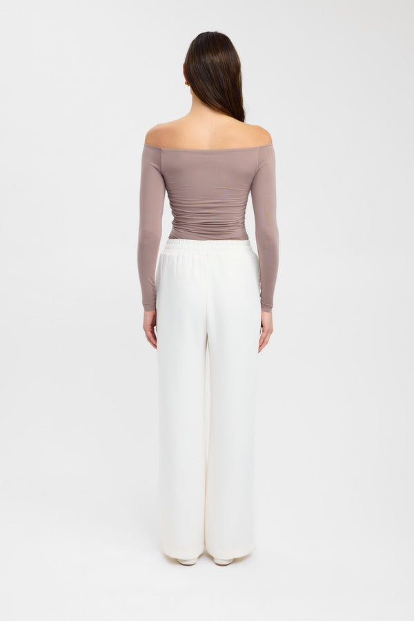 Kookai Tayla Trim Long Sleeve Top Driftwood