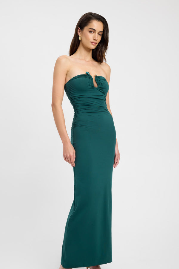 Kookai Tayla Trim Maxi Dress Forest Green
