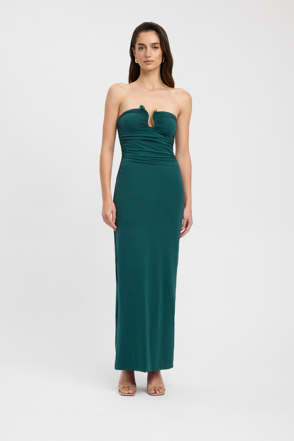 kookai Tayla Trim Maxi Dress Forest Green