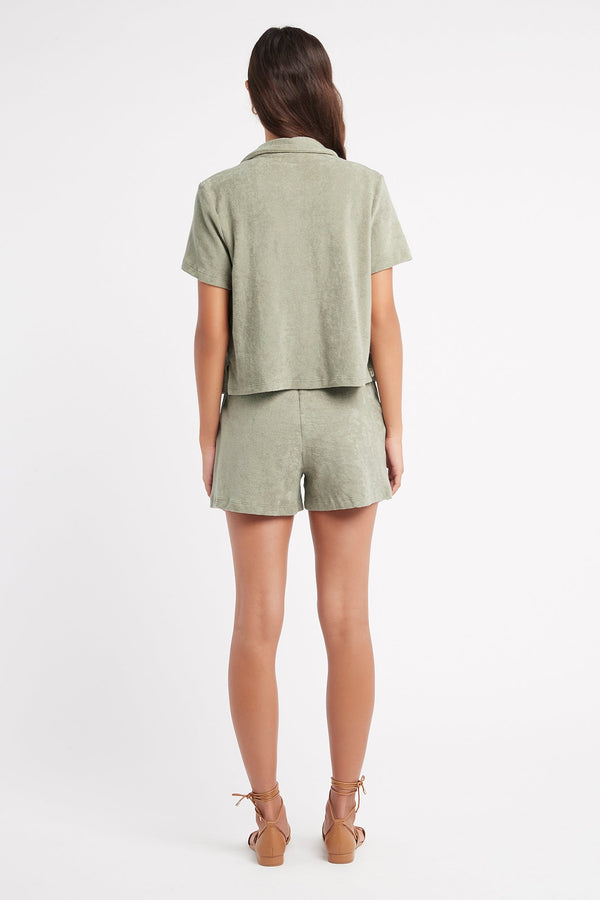 Kookai Terry Boxy Shirt Sage Smoke