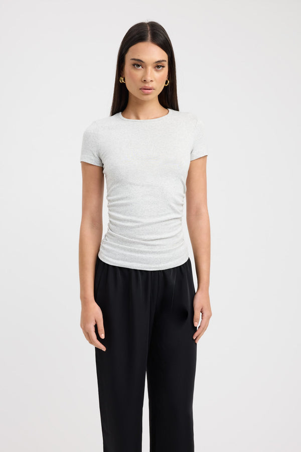 Kookai Til Rouched Tee Light Grey Marle