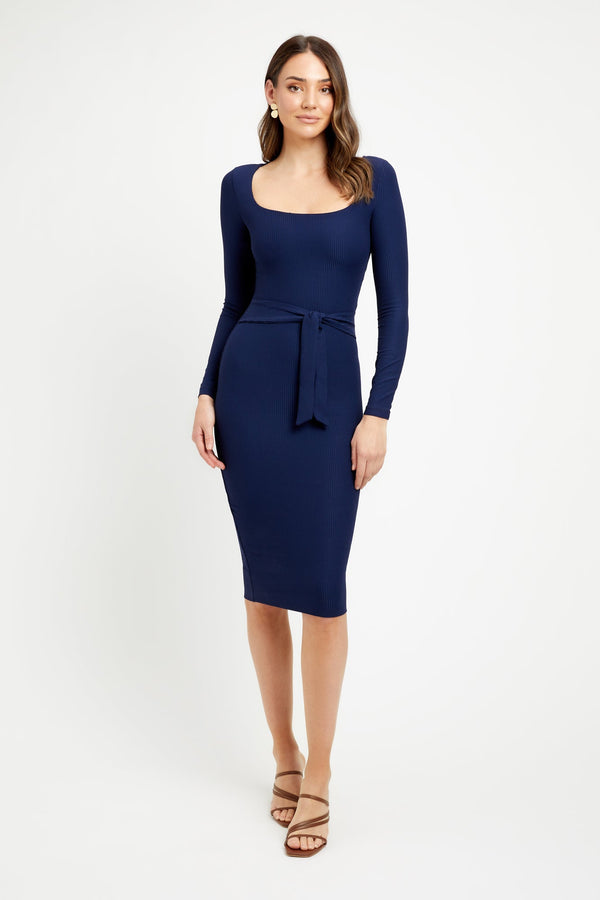 kookai Unity Long Sleeve Midi Dress Navy