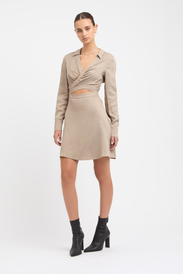 kookai Valencia Tie Dress Taupe