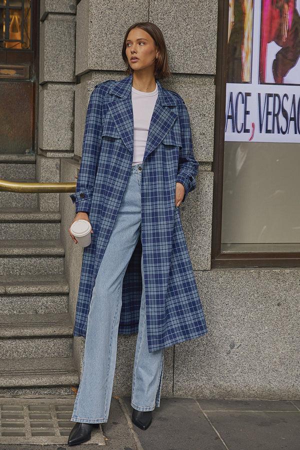 Kookai Verona Check Trench Blue