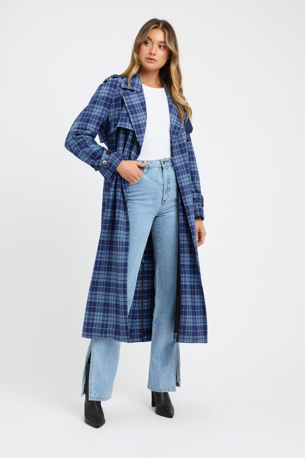 kookai Verona Check Trench Blue
