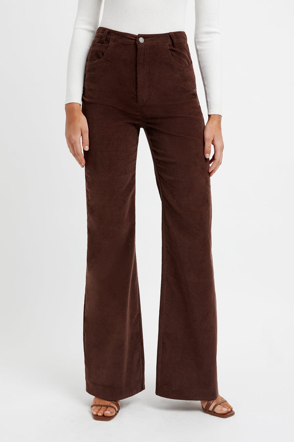 Kookai Wide Leg Cord Pant Chocolate