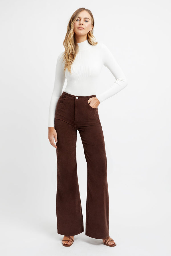 kookai Wide Leg Cord Pant Chocolate