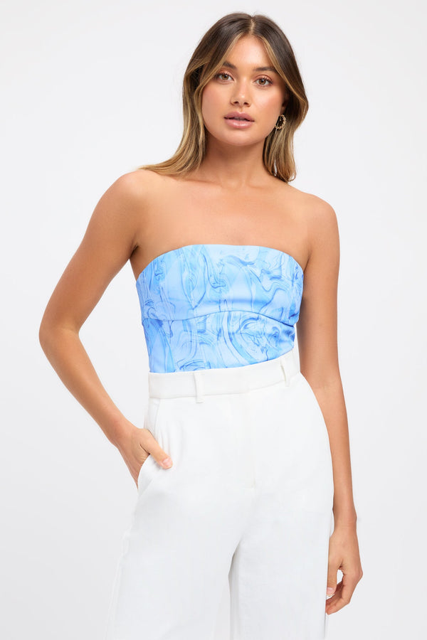 kookai Willow Strapless Top Blue