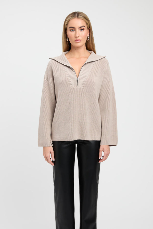 Kookai Wynter Quarter Zip Jumper Ash Taupe