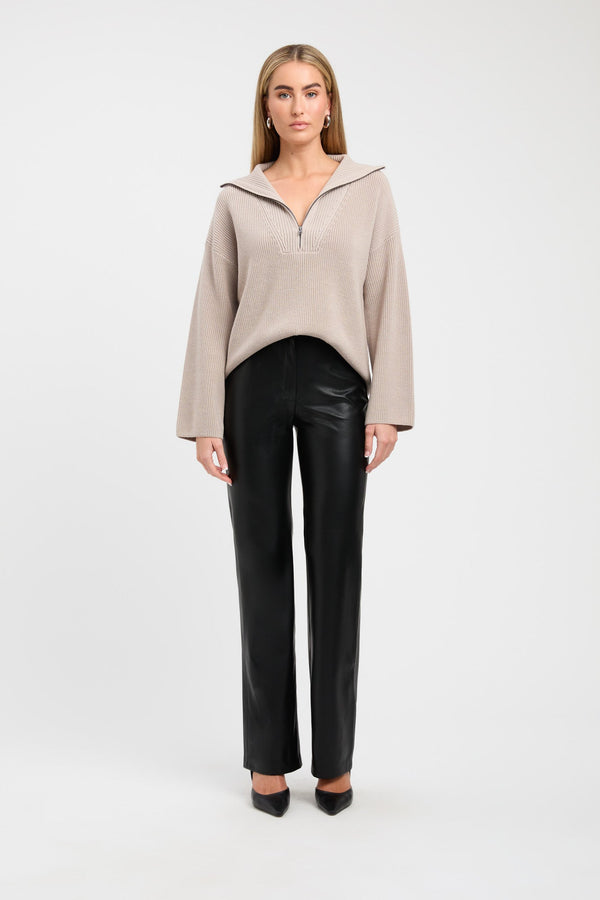 Kookai Wynter Quarter Zip Jumper Ash Taupe