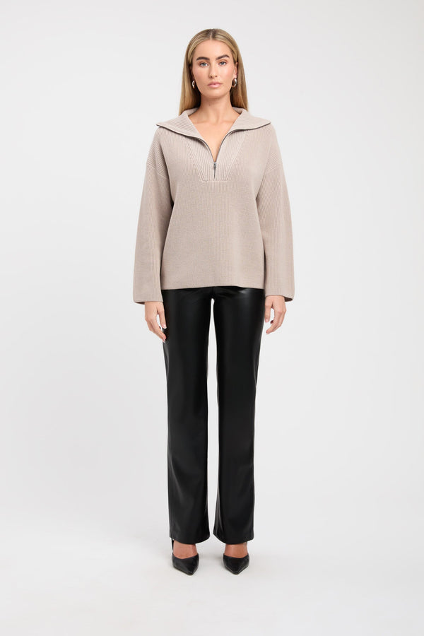 kookai Wynter Quarter Zip Jumper Ash Taupe