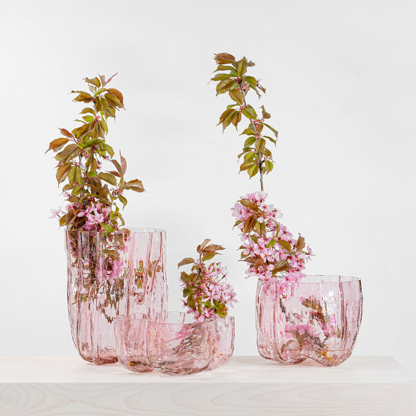 Kosta Boda Crackle Pink Vase Tall