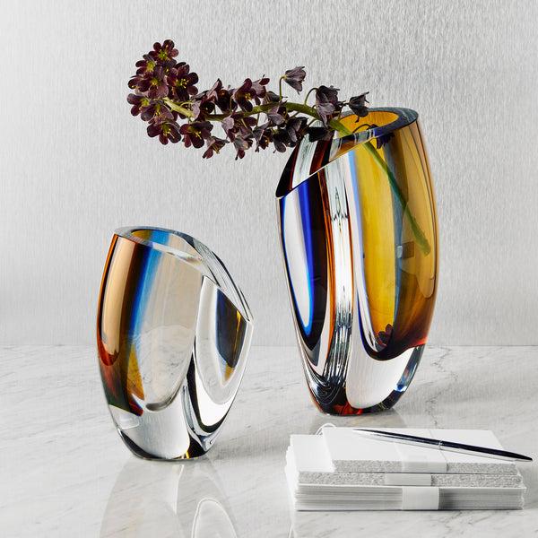 Kosta Boda Mirage Blue/Amber Vase XL
