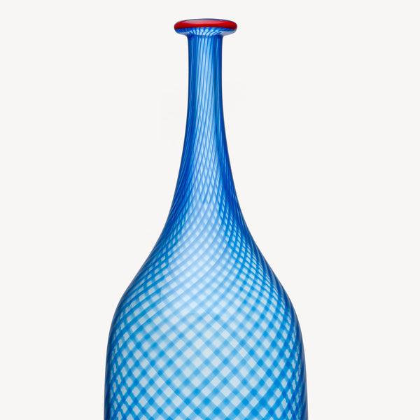 Kosta Boda Red Rim Blue Bottle