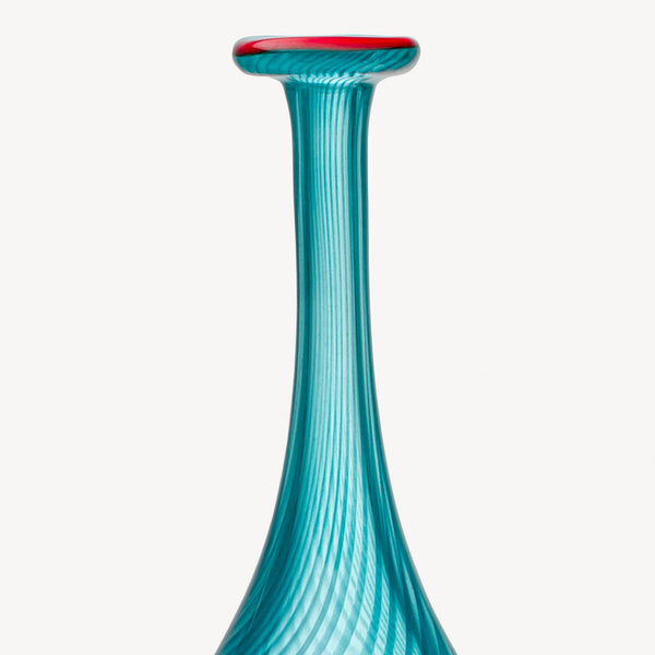 Kosta Boda Red Rim Green Bottle