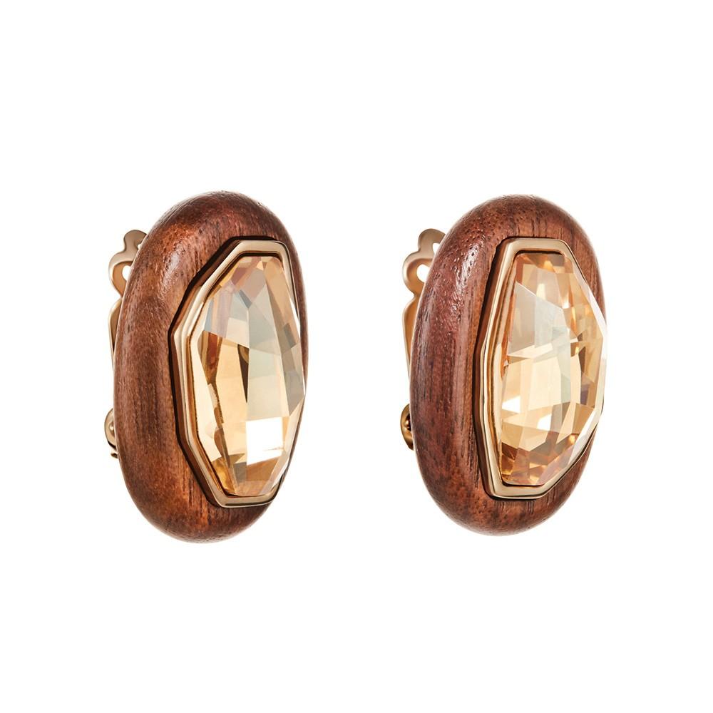 Kotur Wood Crystallized Clip Earrings