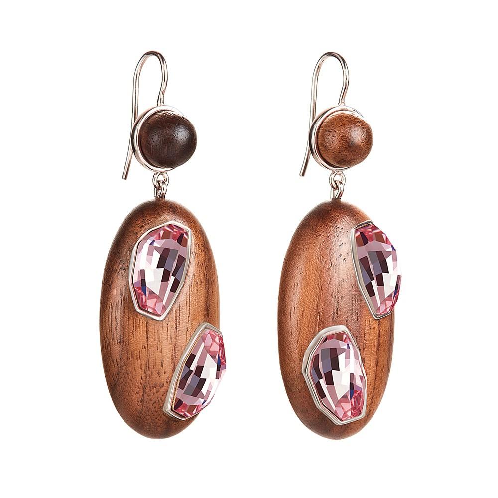 Kotur Wood Crystallized Drop Pierced Earrings