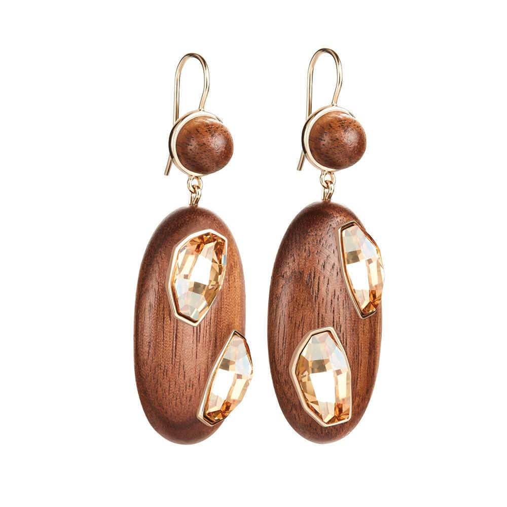 Kotur Wood Crystallized Drop Pierced Earrings
