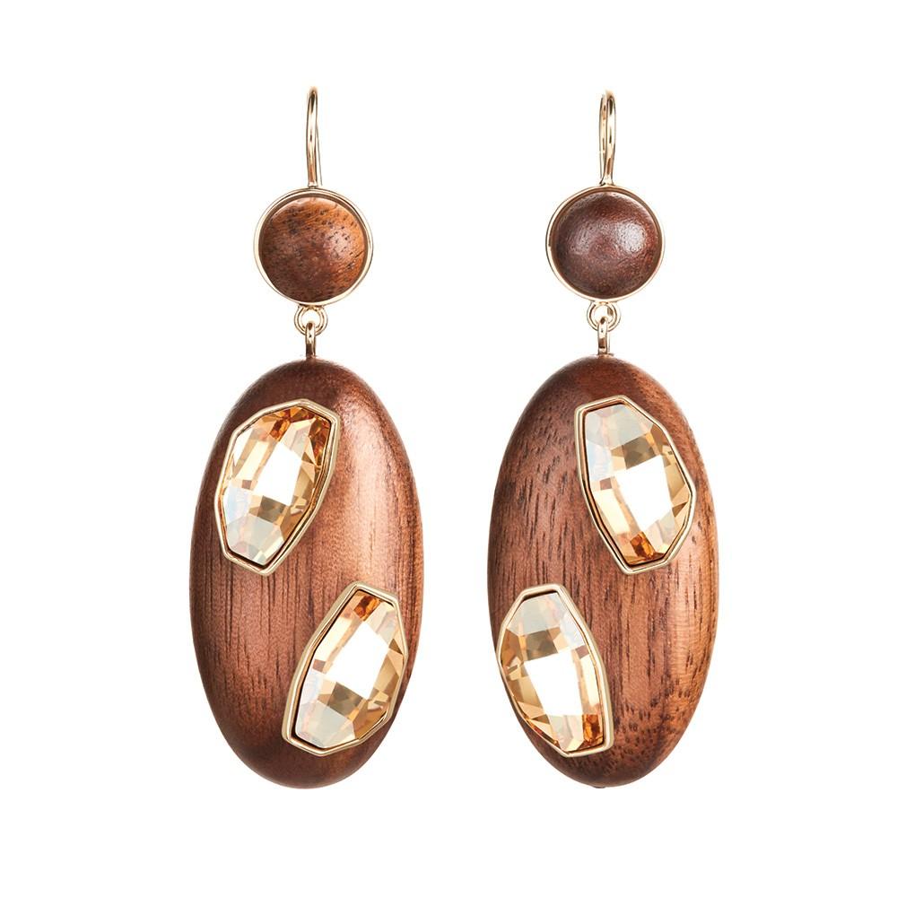 kotur Wood Crystallized Drop Pierced Earrings
