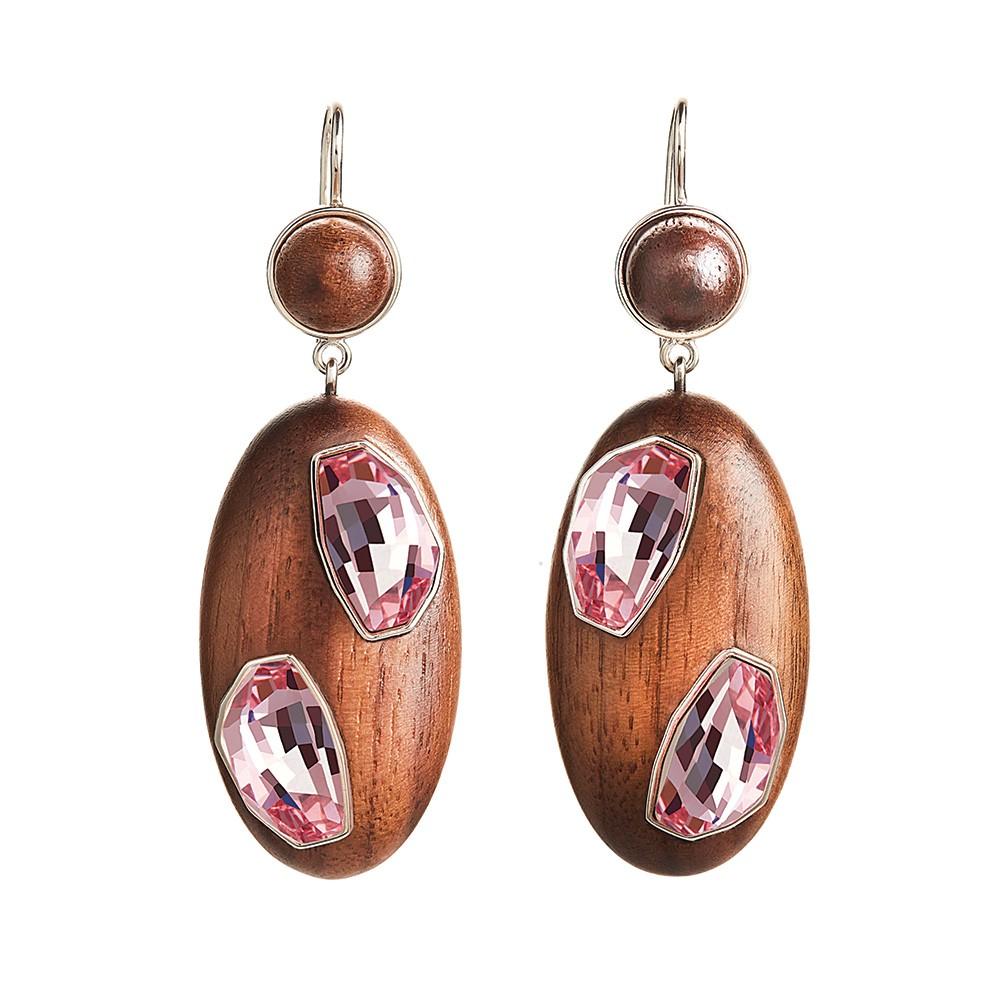 kotur Wood Crystallized Drop Pierced Earrings