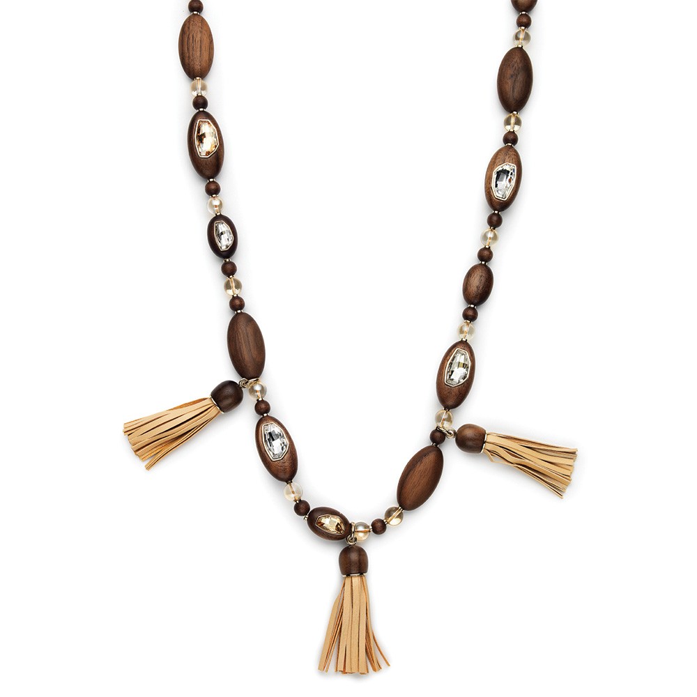 Kotur Wood Crystallized Long Necklace