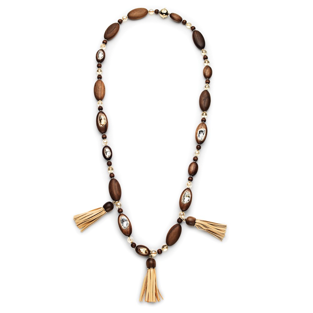 kotur Wood Crystallized Long Necklace