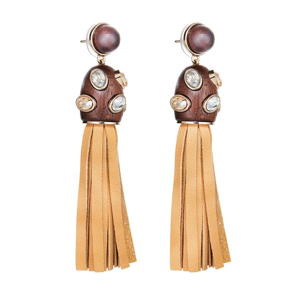 Kotur Wood Crystallized Pierced Tassell Earrings