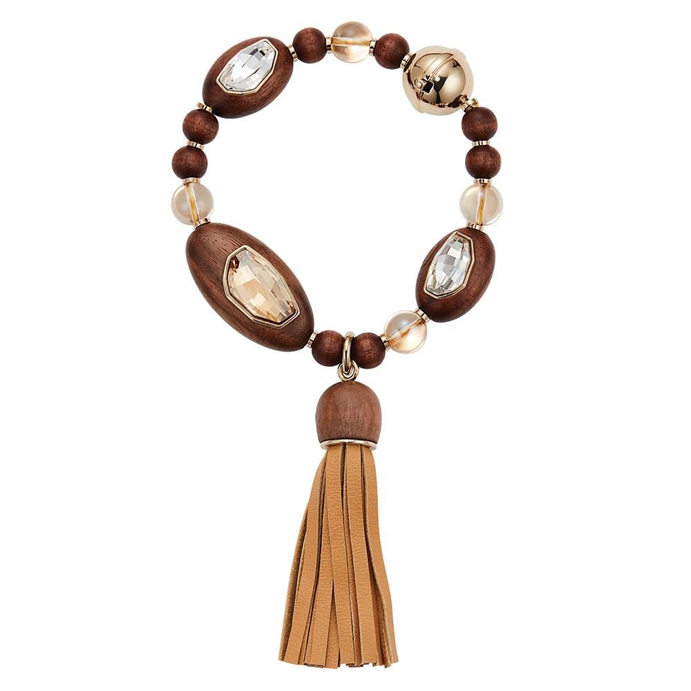 kotur Wood Crystallized Tassel Bracelet
