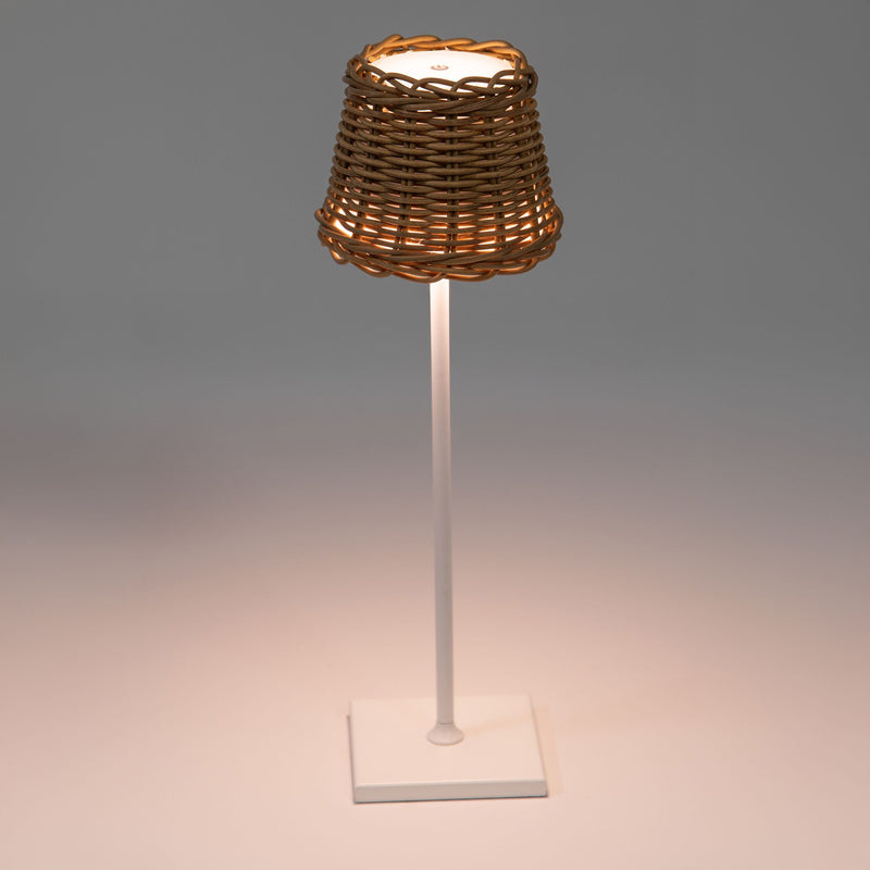 Kouboo All Weather Wicker Indoor/Outdoor Rechargeable LED Table Lamp Empire Shade White Base